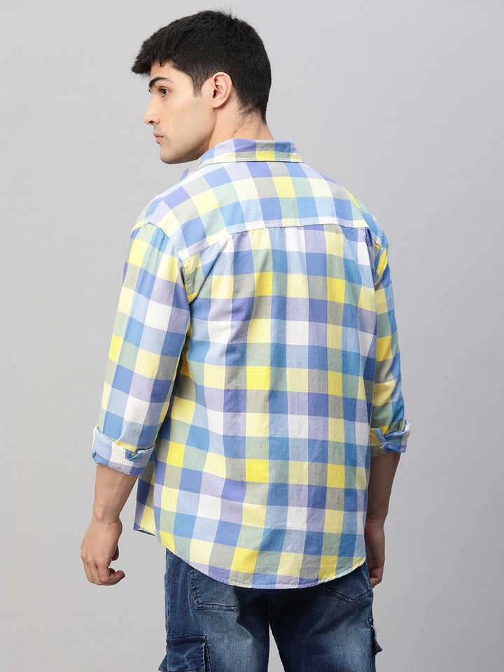 Mens Bright Block Plaid Relaxed Fit Shirt