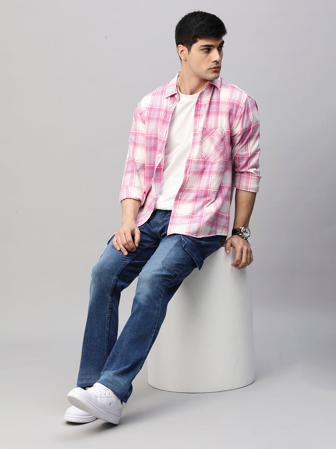 Jeans How To Wear A Checked Shirt Male Mens Pink And White Check