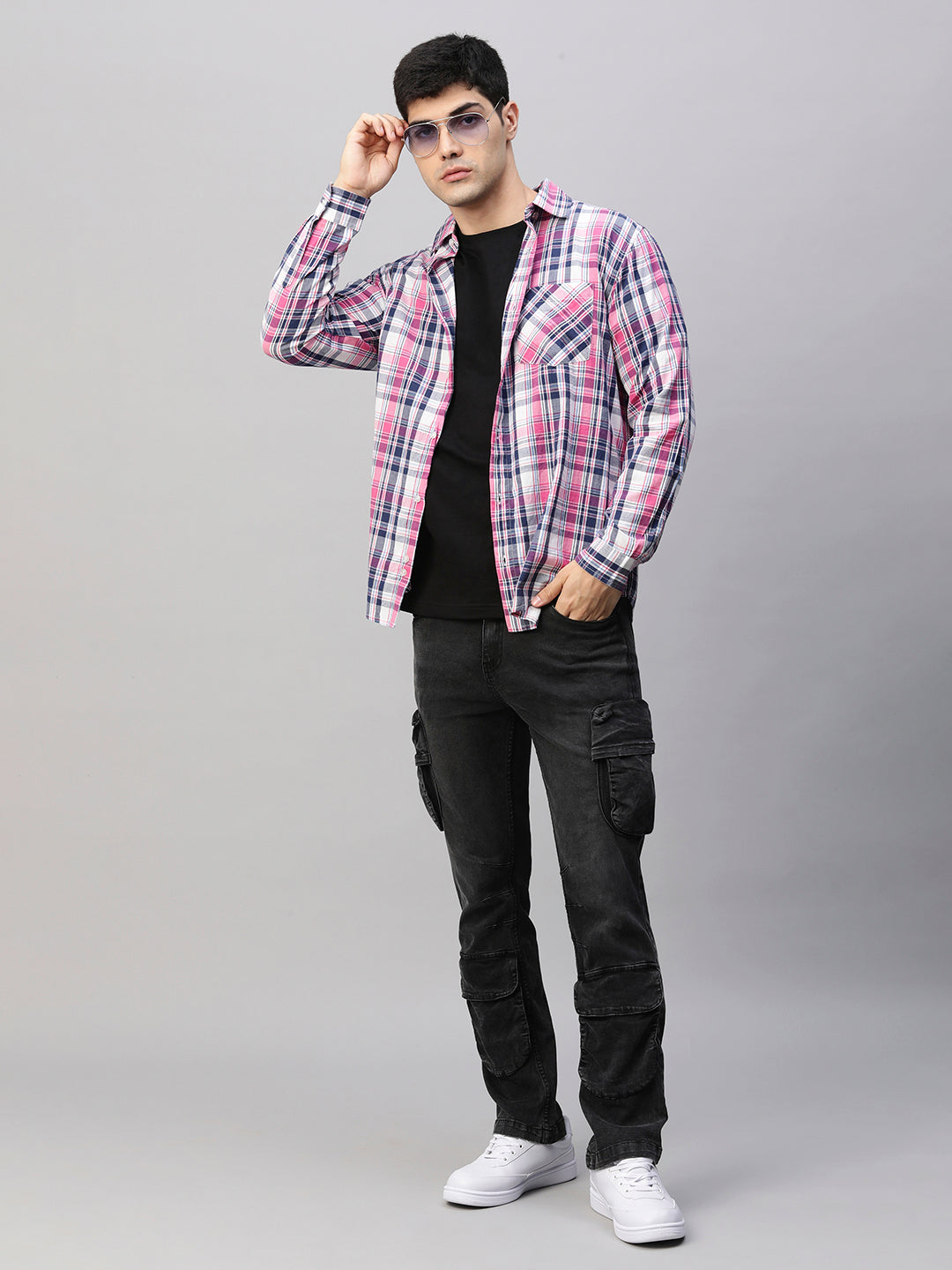 Mens Pink & Navy Relaxed Fit Shirt