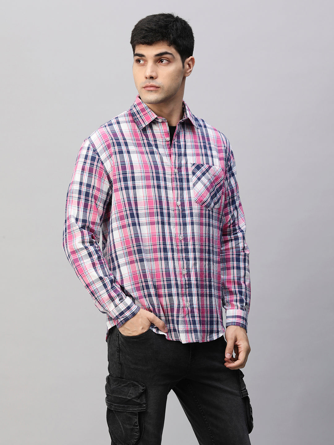 Mens Pink & Navy Relaxed Fit Shirt