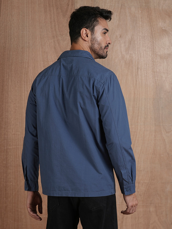 Solid Men Shacket - Blue