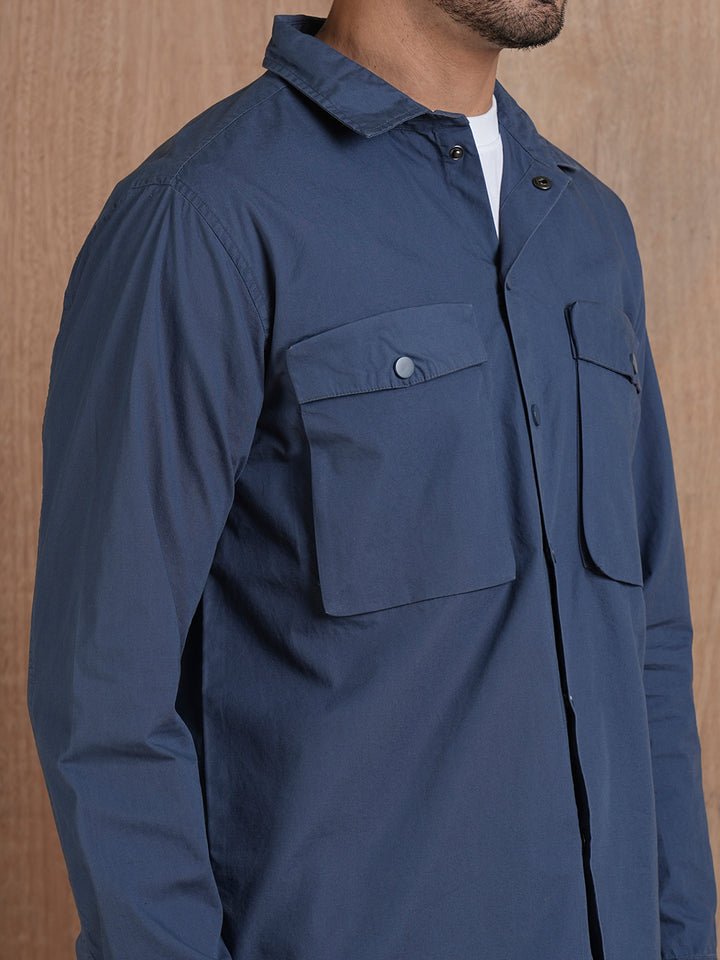 Solid Mens Shacket - Blue