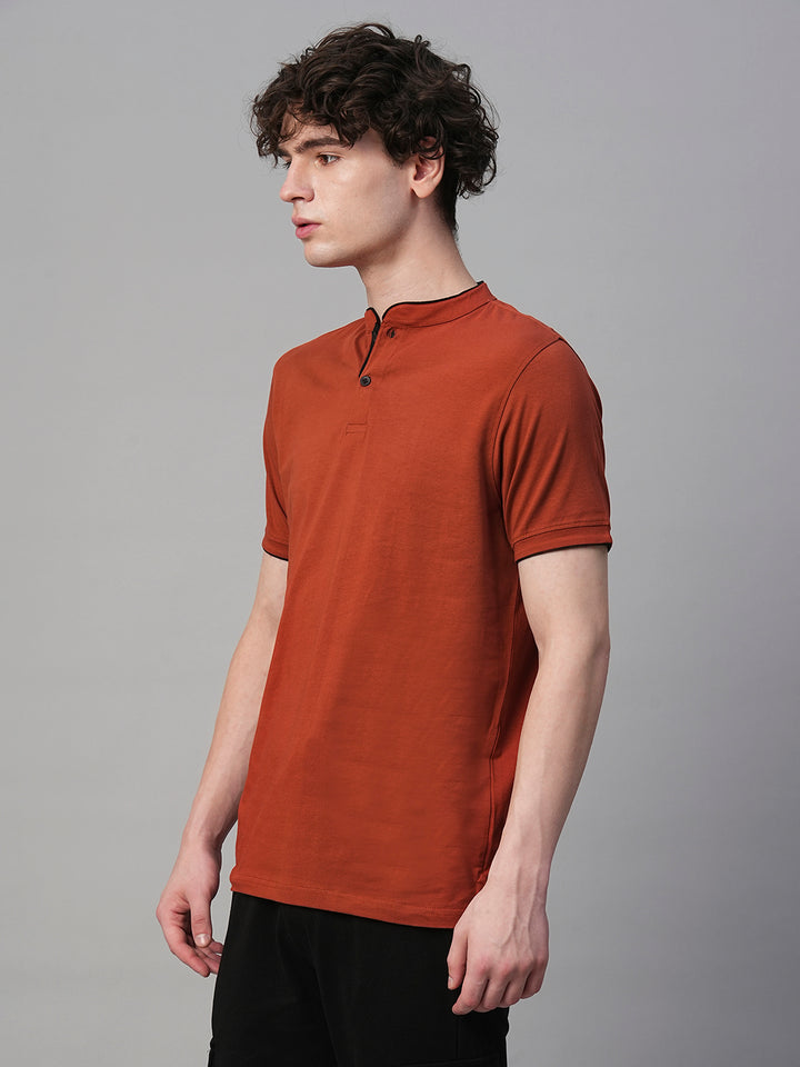 Henley Men Half Sleeve T-Shirt - Rustic Orange