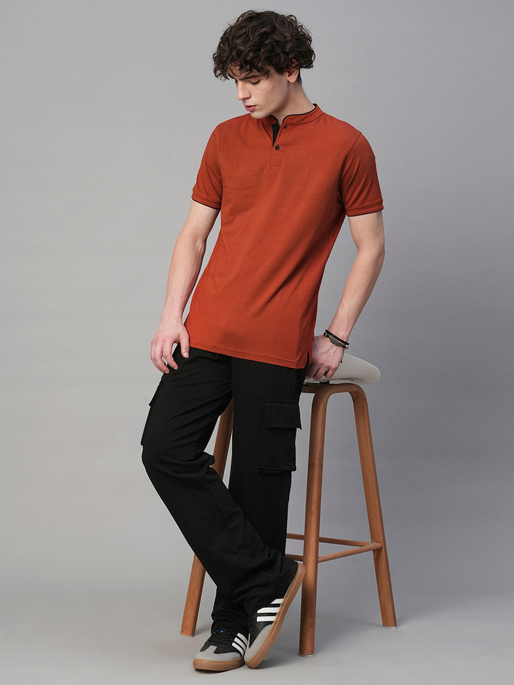 Henley Men Half Sleeve T-Shirt - Rustic Orange