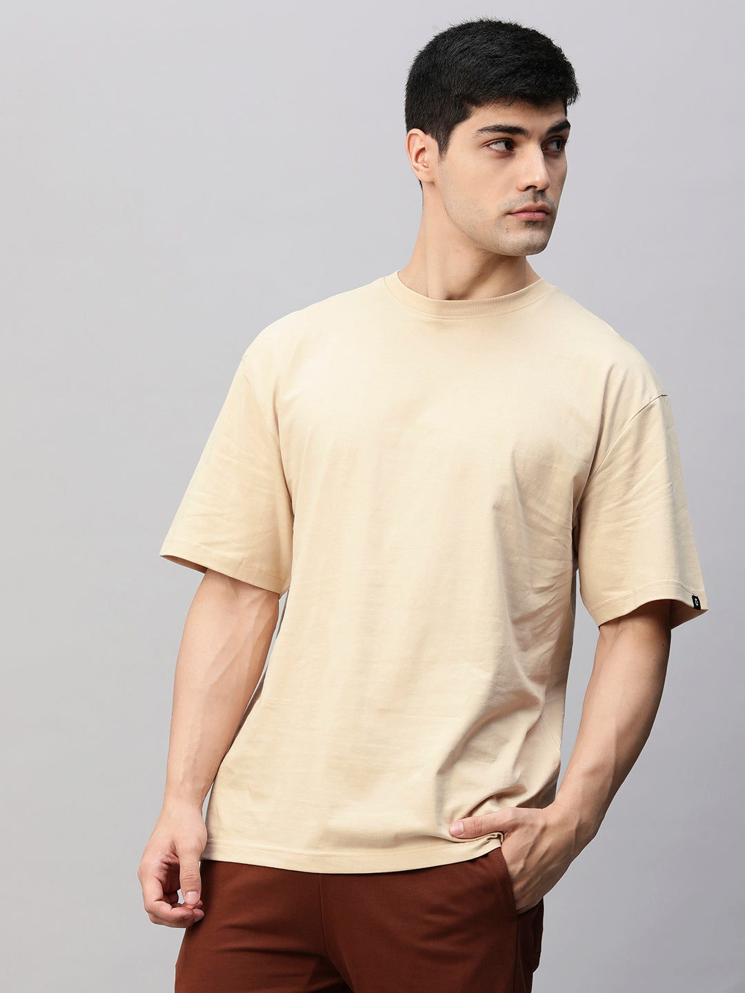 Solid Men Oversized T-Shirt - Beige