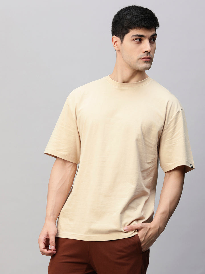 Solid Men Oversized T-Shirt - Beige