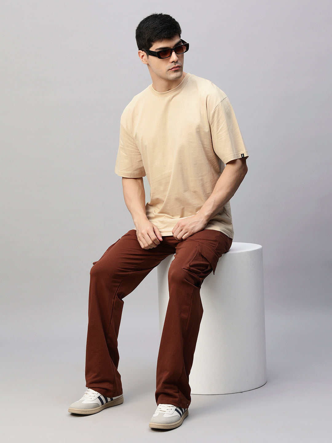 Solid Men Oversized T-Shirt - Beige