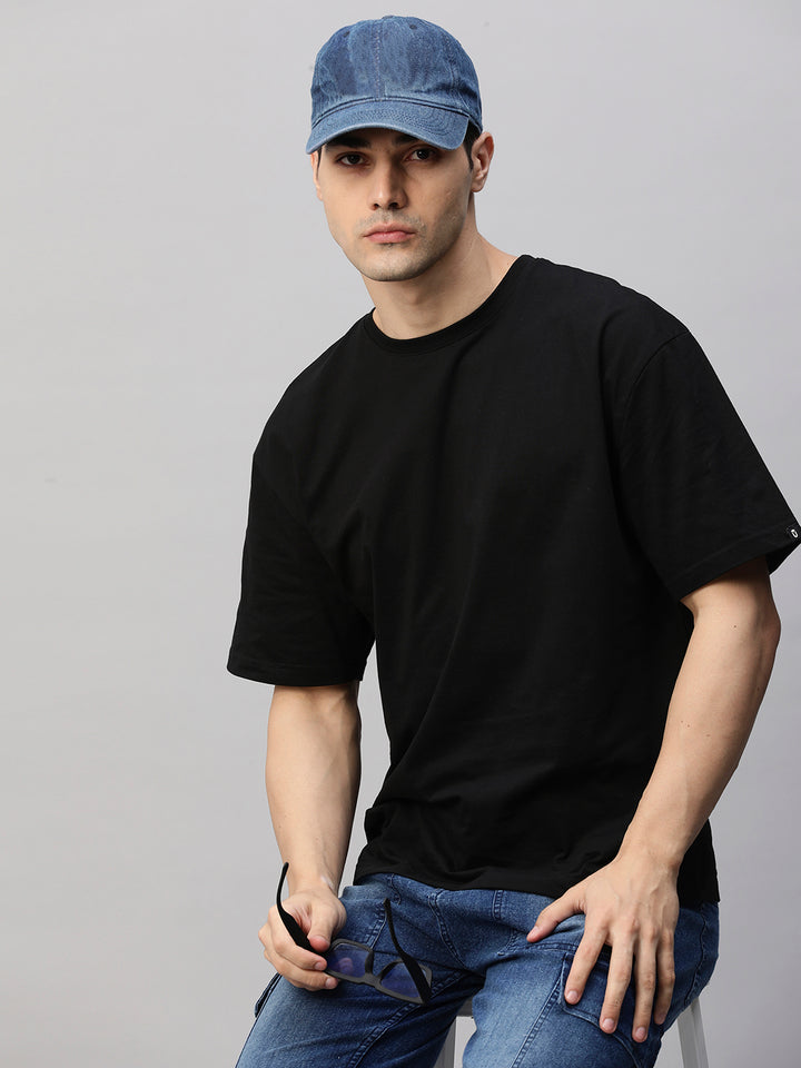 Solid Men Oversized T-Shirt - Black