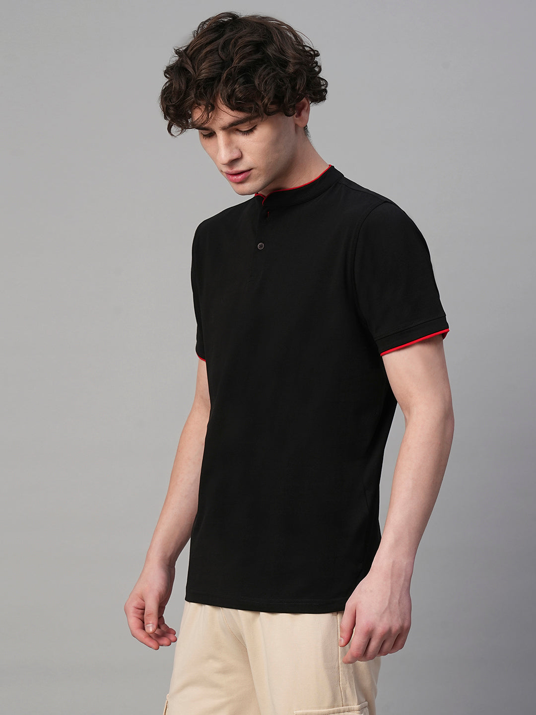 Henley Men Half Sleeve T-Shirt - Black