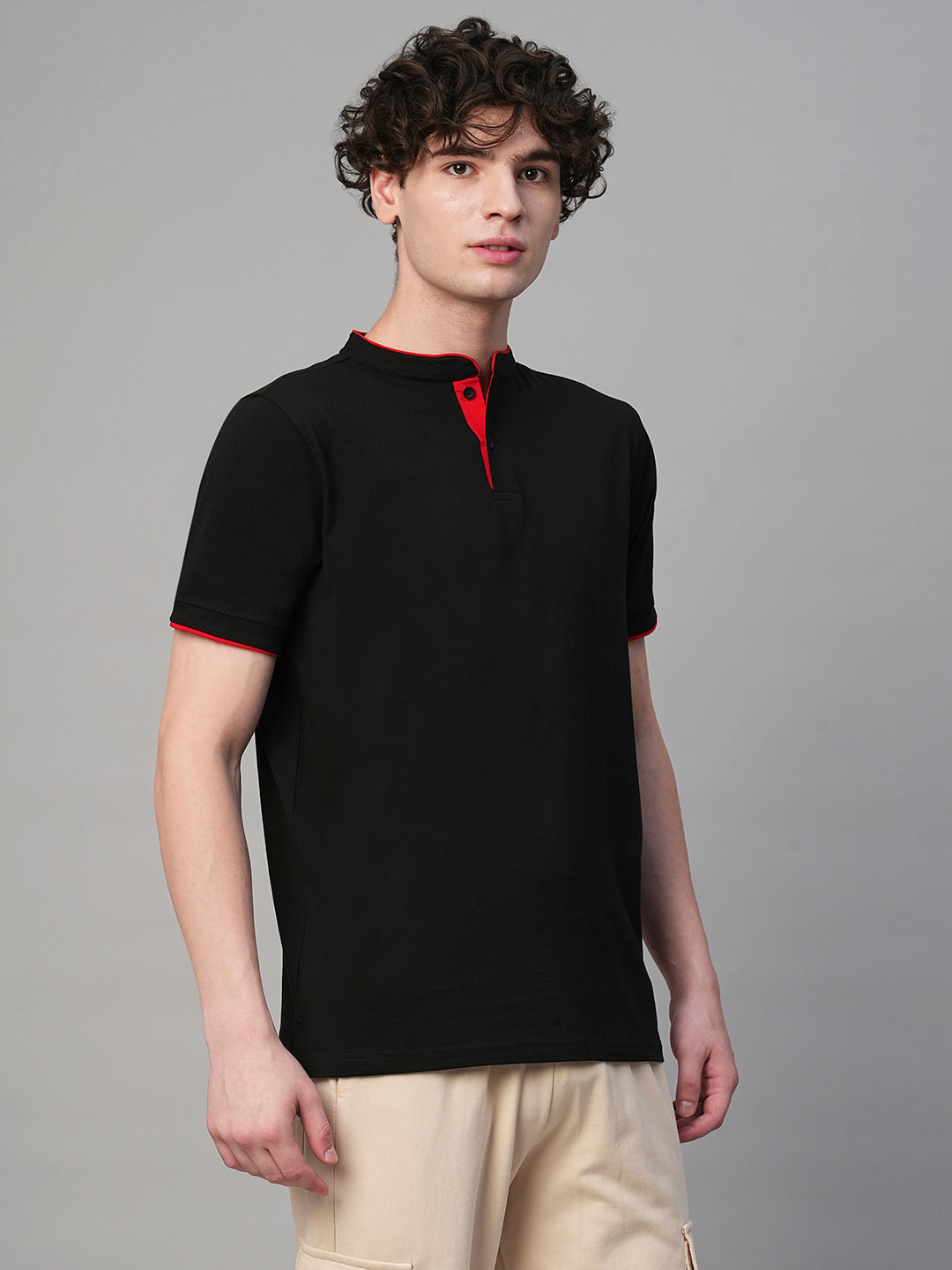 Henley Men Half Sleeve T-Shirt - Black