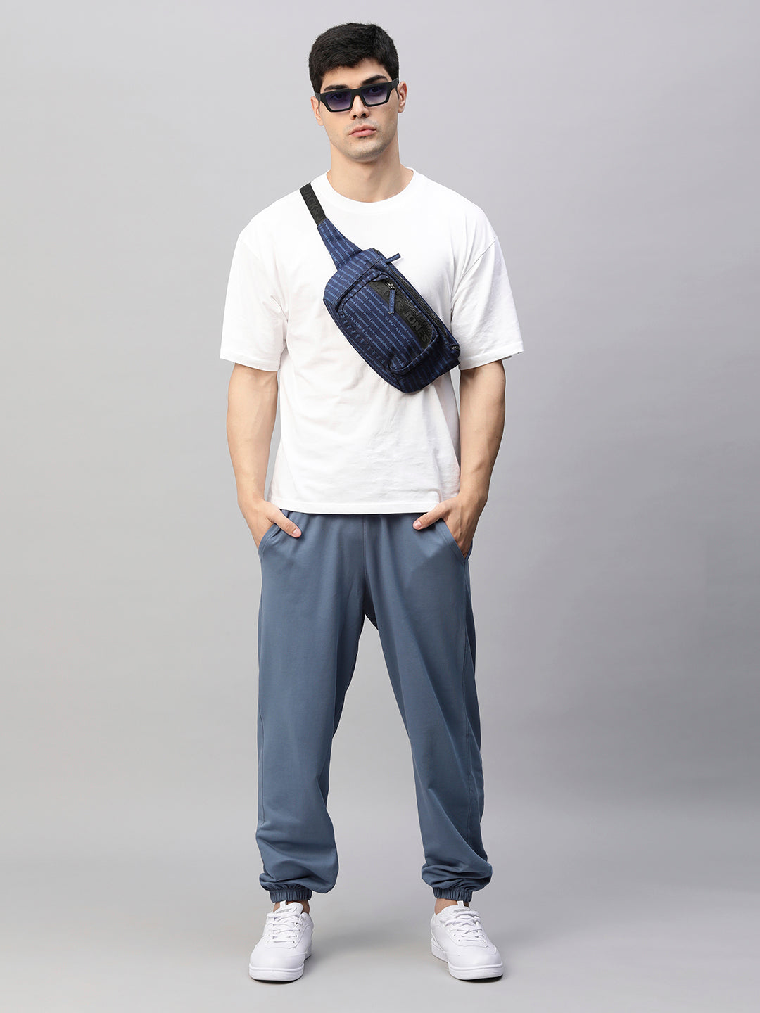 Men Premium Terry Loose Fit Joggers - Denim Blue