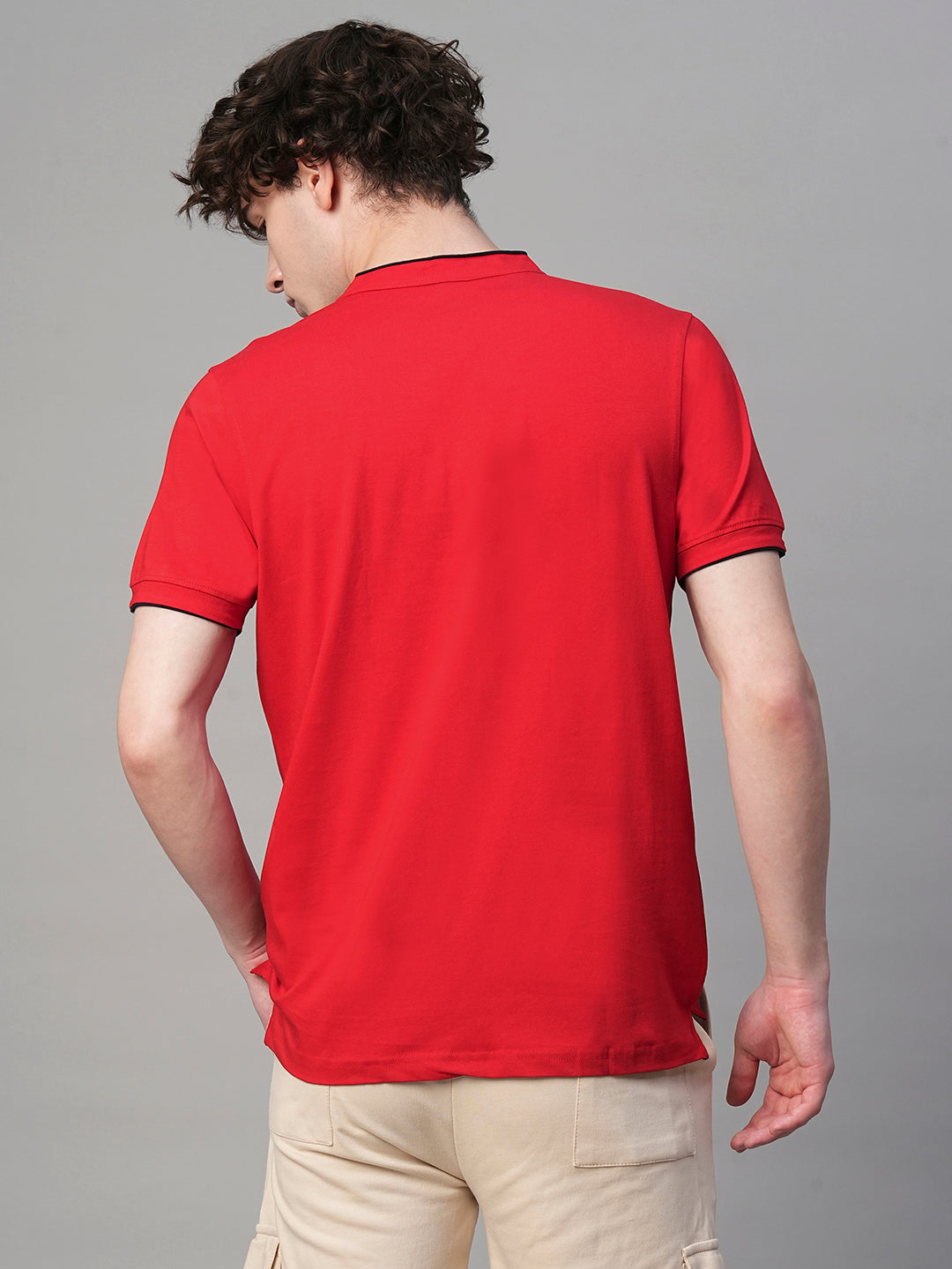 Henley Men Half Sleeve T-Shirt - Red