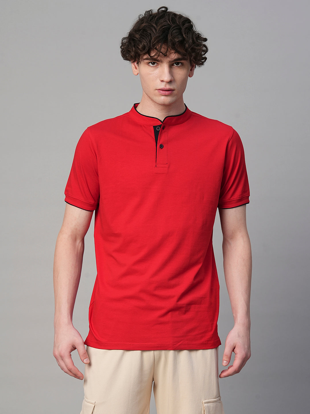 Henley Men Half Sleeve T-Shirt - Red