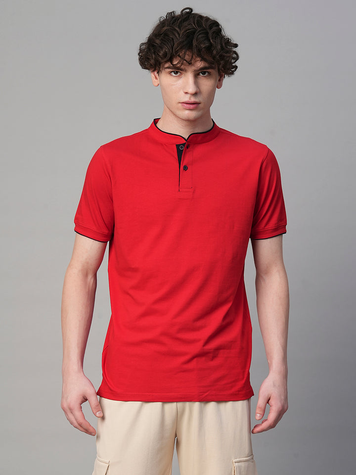 Henley Men Half Sleeve T-Shirt - Red