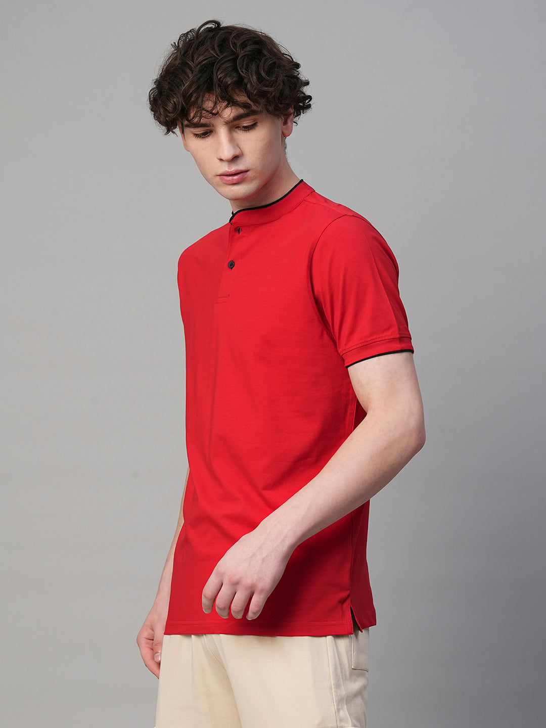 Henley Men Half Sleeve T-Shirt - Red