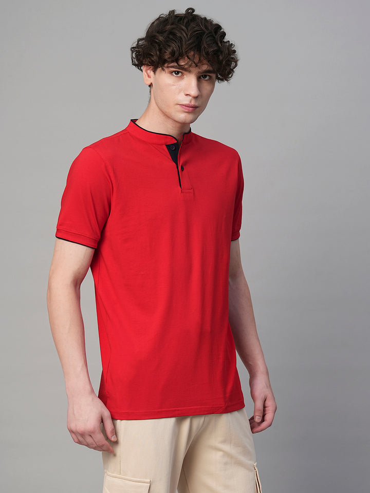 Henley Men Half Sleeve T-Shirt - Red