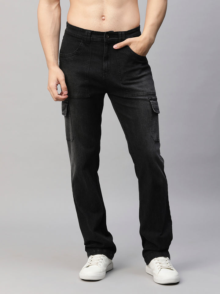 Men Straight Fit Denim Cargos