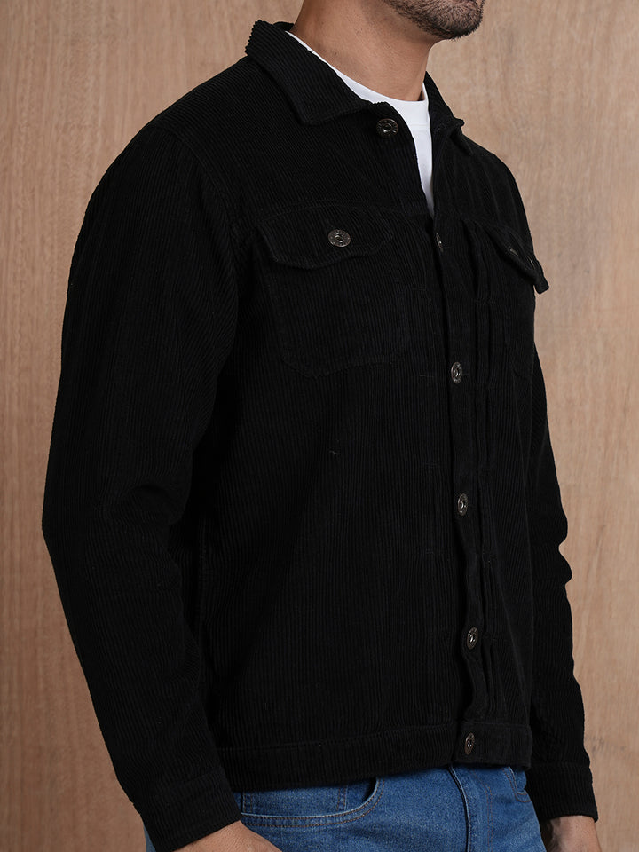 Teddy Lined Corduroy Jacket - Black