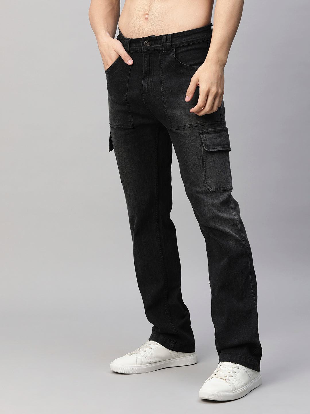 Men Straight Fit Denim Cargos