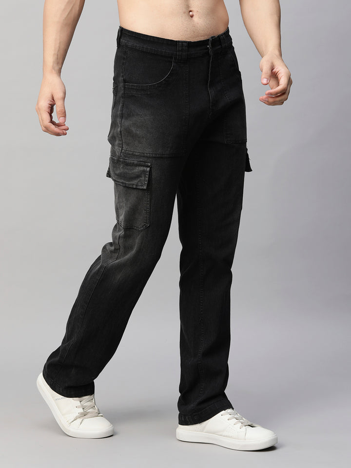 Men Straight Fit Denim Cargos