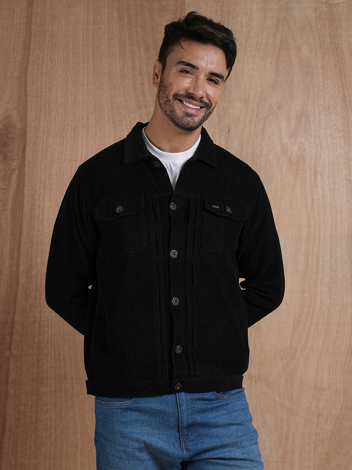 Teddy Lined Corduroy Jacket - Black