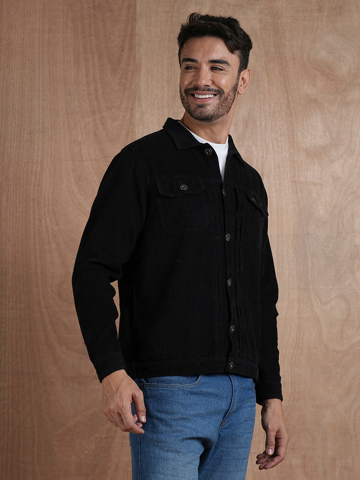 Teddy Lined Corduroy Jacket - Black