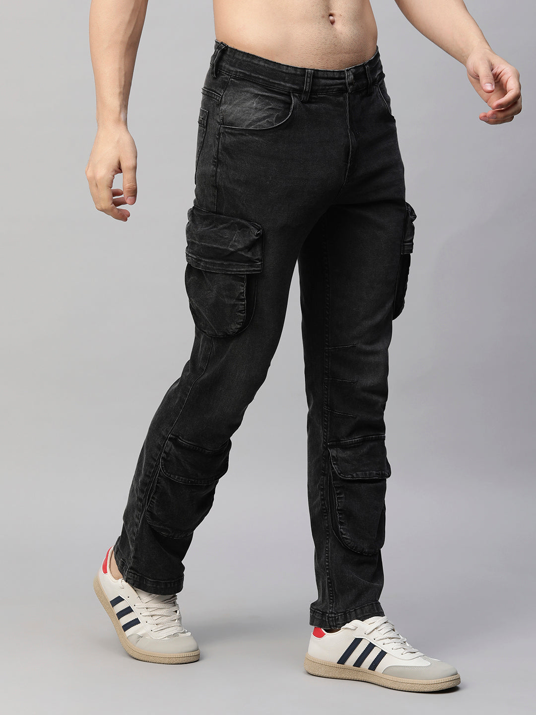 Men Straight Fit Utility Denim Cargos