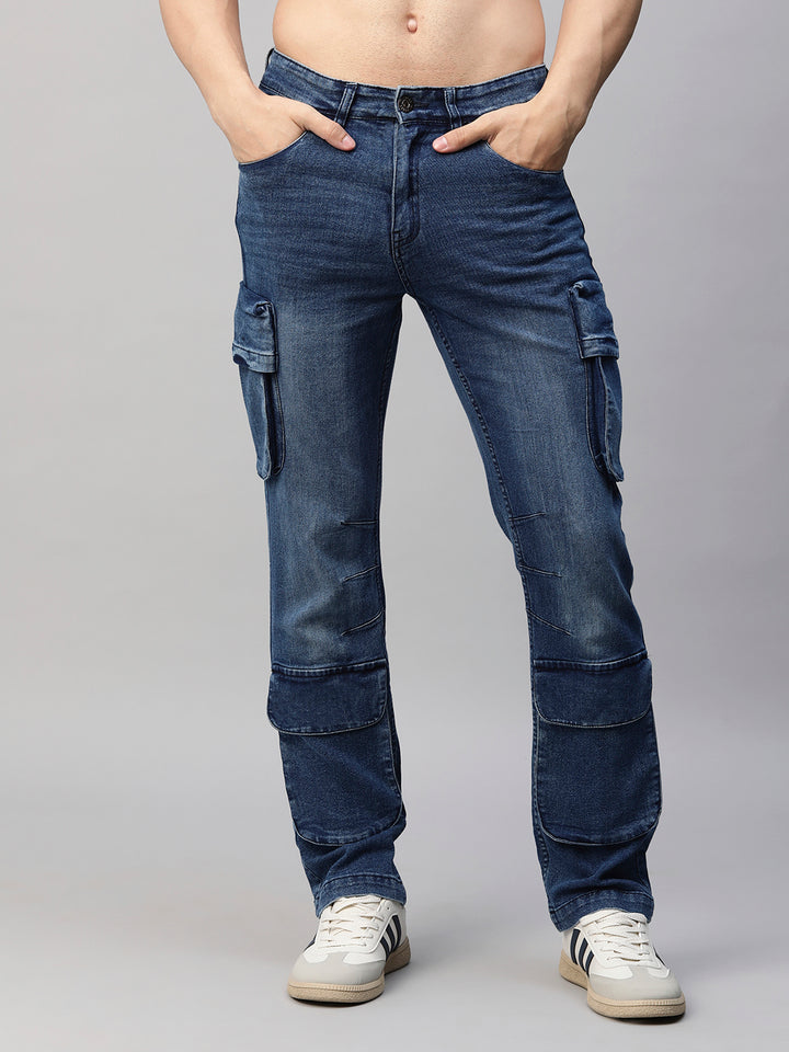 Men Straight Fit Utility Denim Cargos