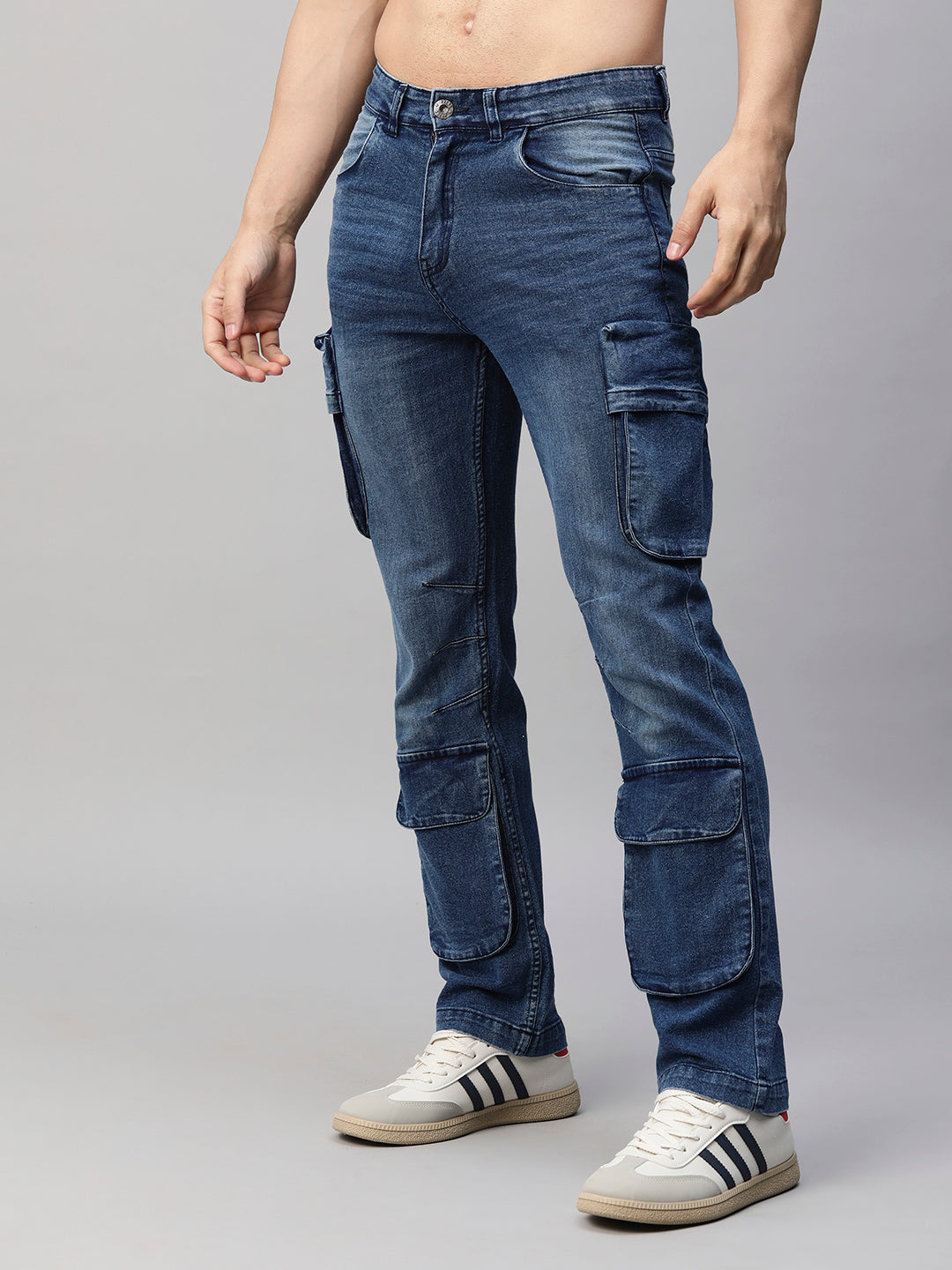 Men Straight Fit Utility Denim Cargos