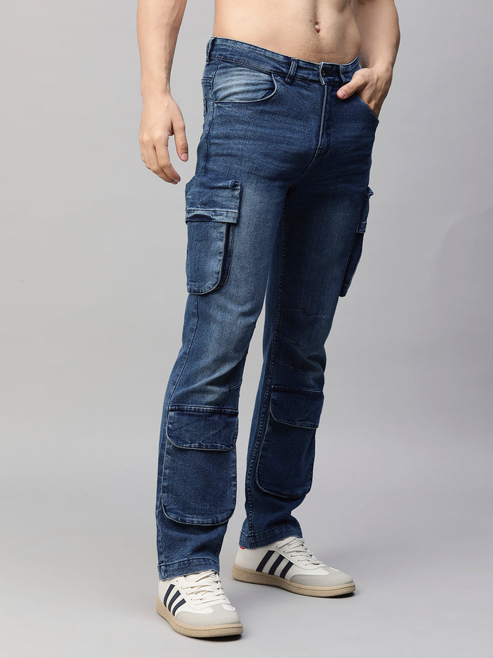 Men Straight Fit Utility Denim Cargos