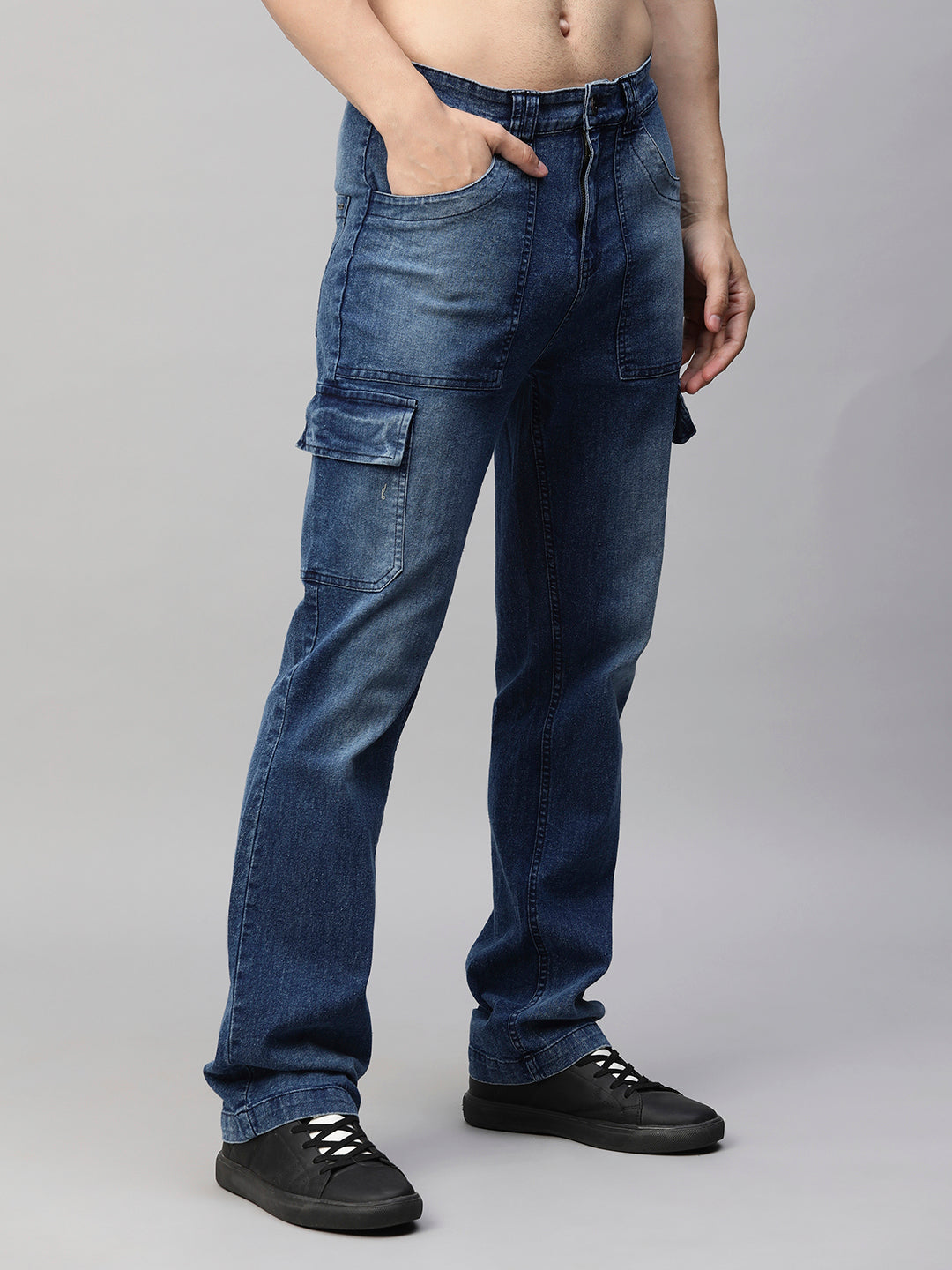 Men Straight Fit Denim Cargos