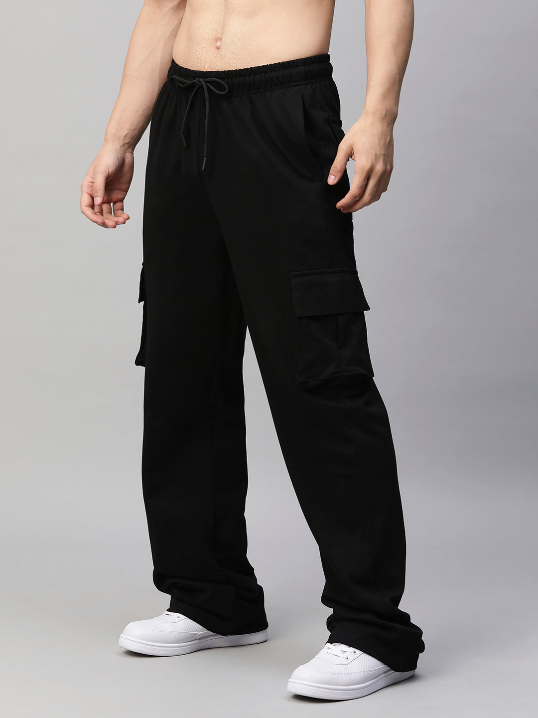 Men Premium Terry Cargo Pants Black - Main Image