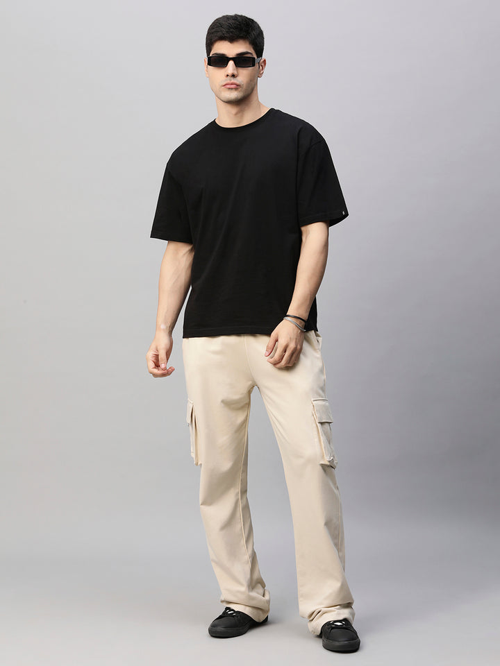 Men Premium Terry Cargo Pants - Beige