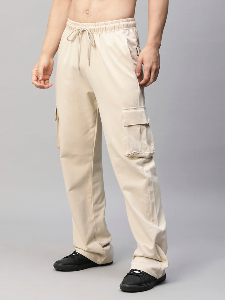 Men Premium Terry Cargo Pants - Beige