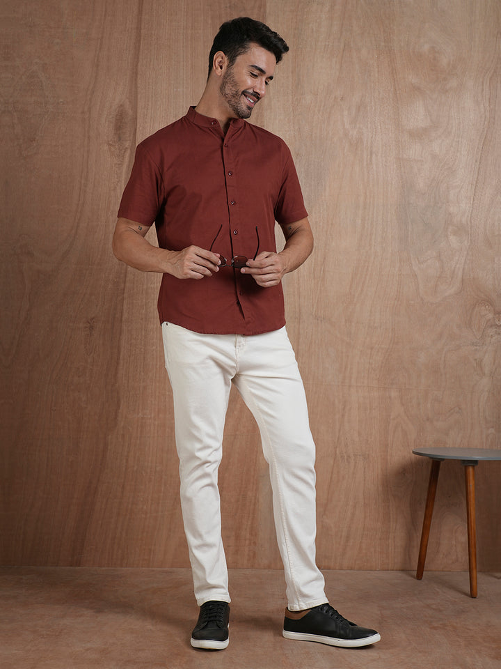 Men's Half Sleeves Shirt - Maroon