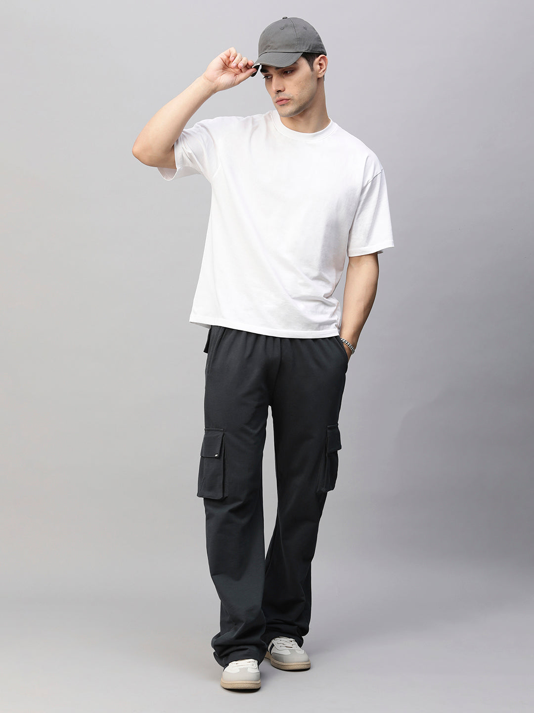 Men Premium Terry Cargo Pants - Dark Gray