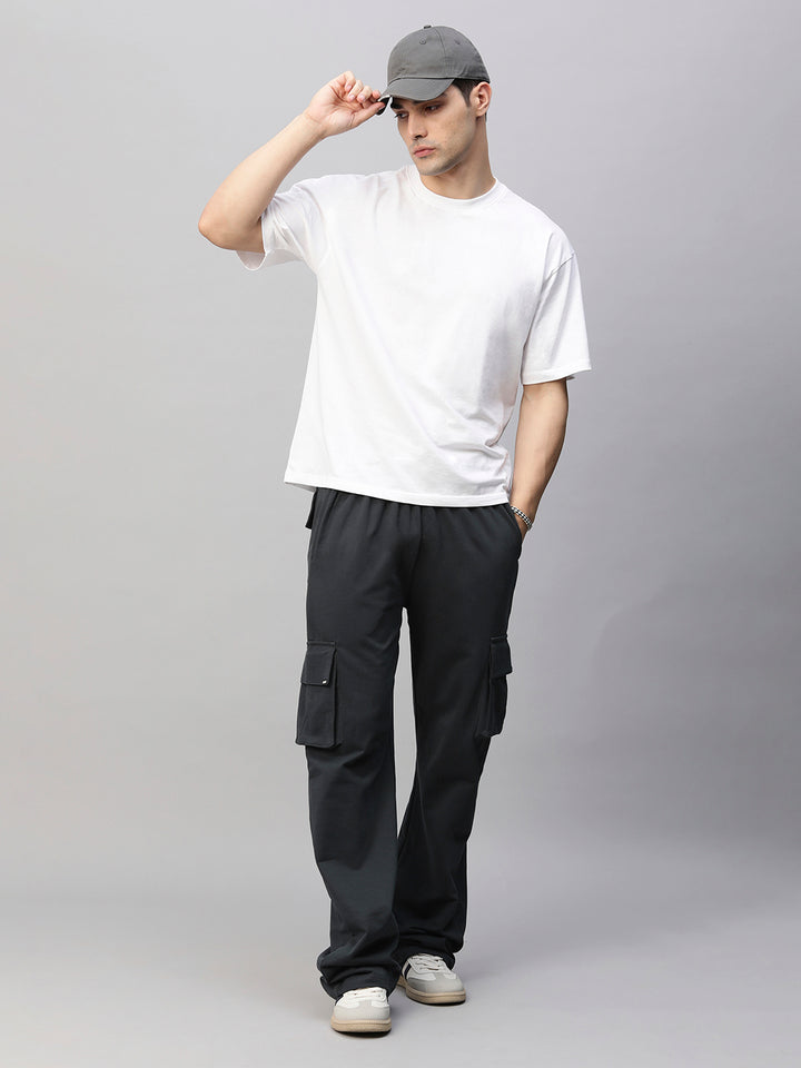 Men Premium Terry Cargo Pants - Vampire Grey