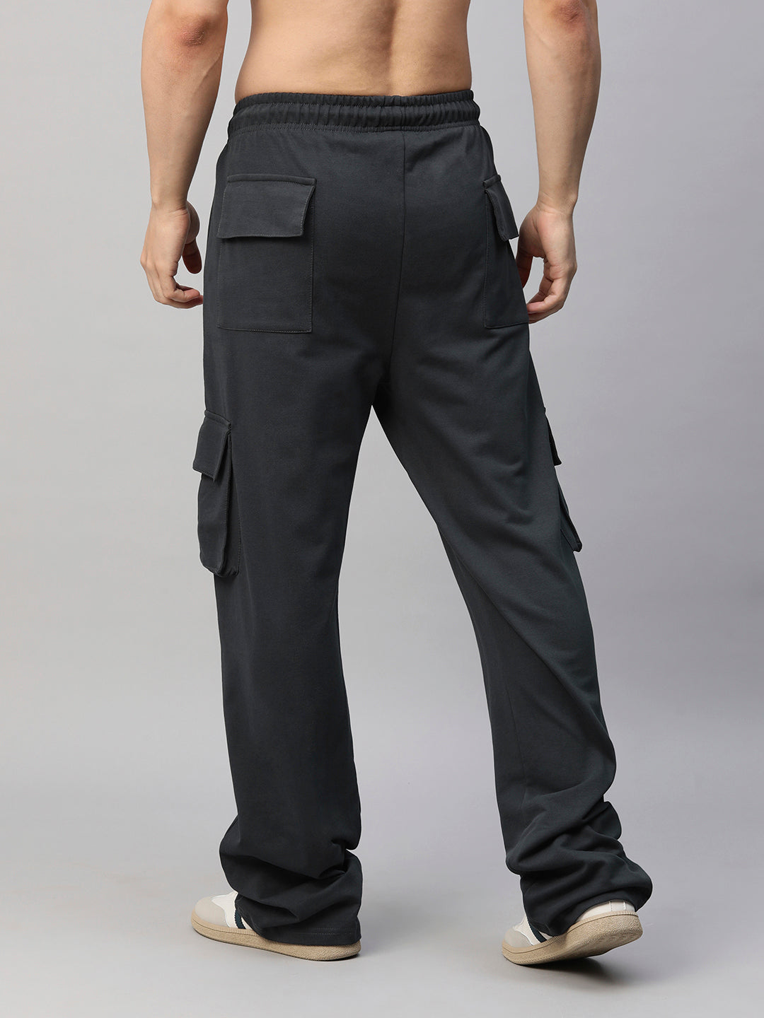 Men Premium Terry Cargo Pants - Dark Gray