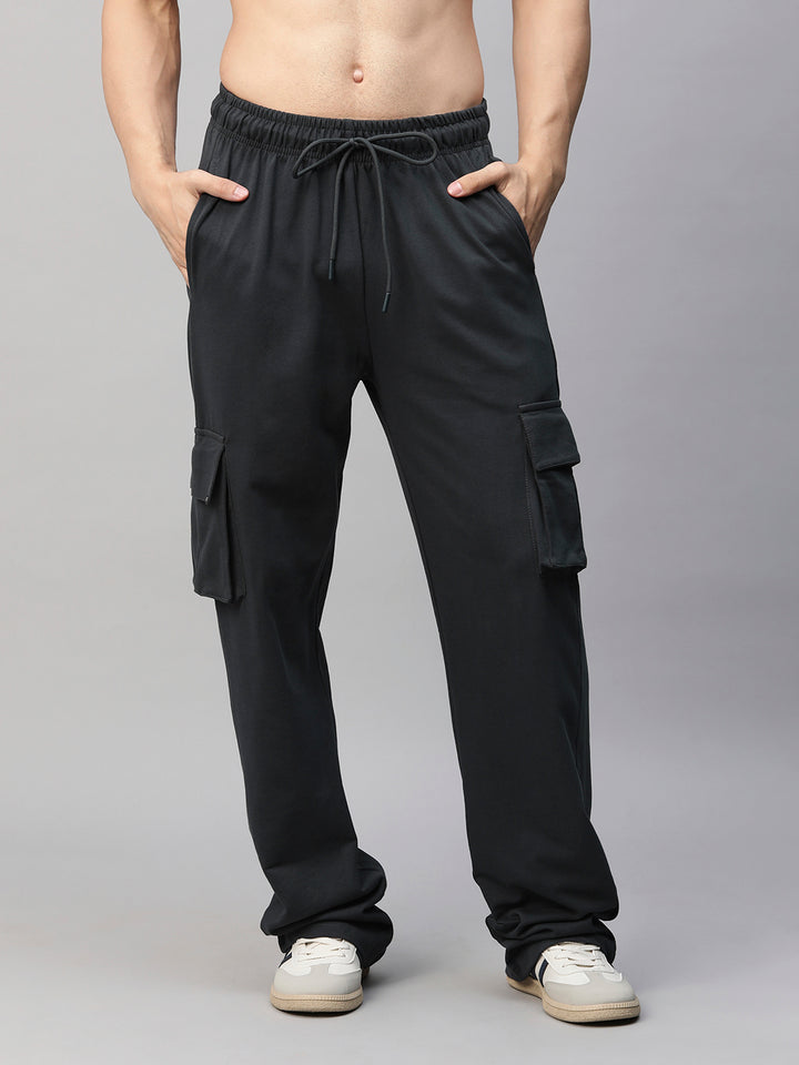 Men Premium Terry Cargo Pants - Dark Gray