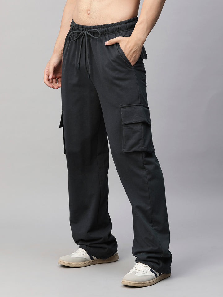 Men Premium Terry Cargo Pants - Dark Gray