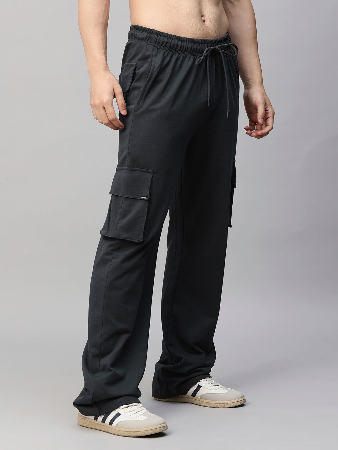 Men Premium Terry Cargo Pants - Dark Gray