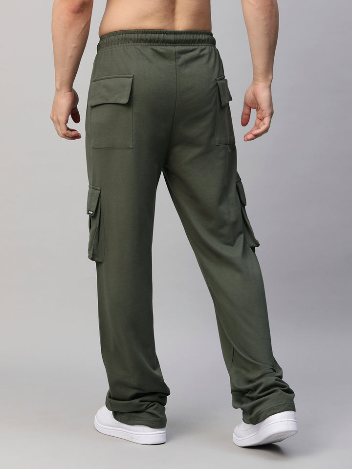 Men Premium Terry Cargo Pants - Olive Green