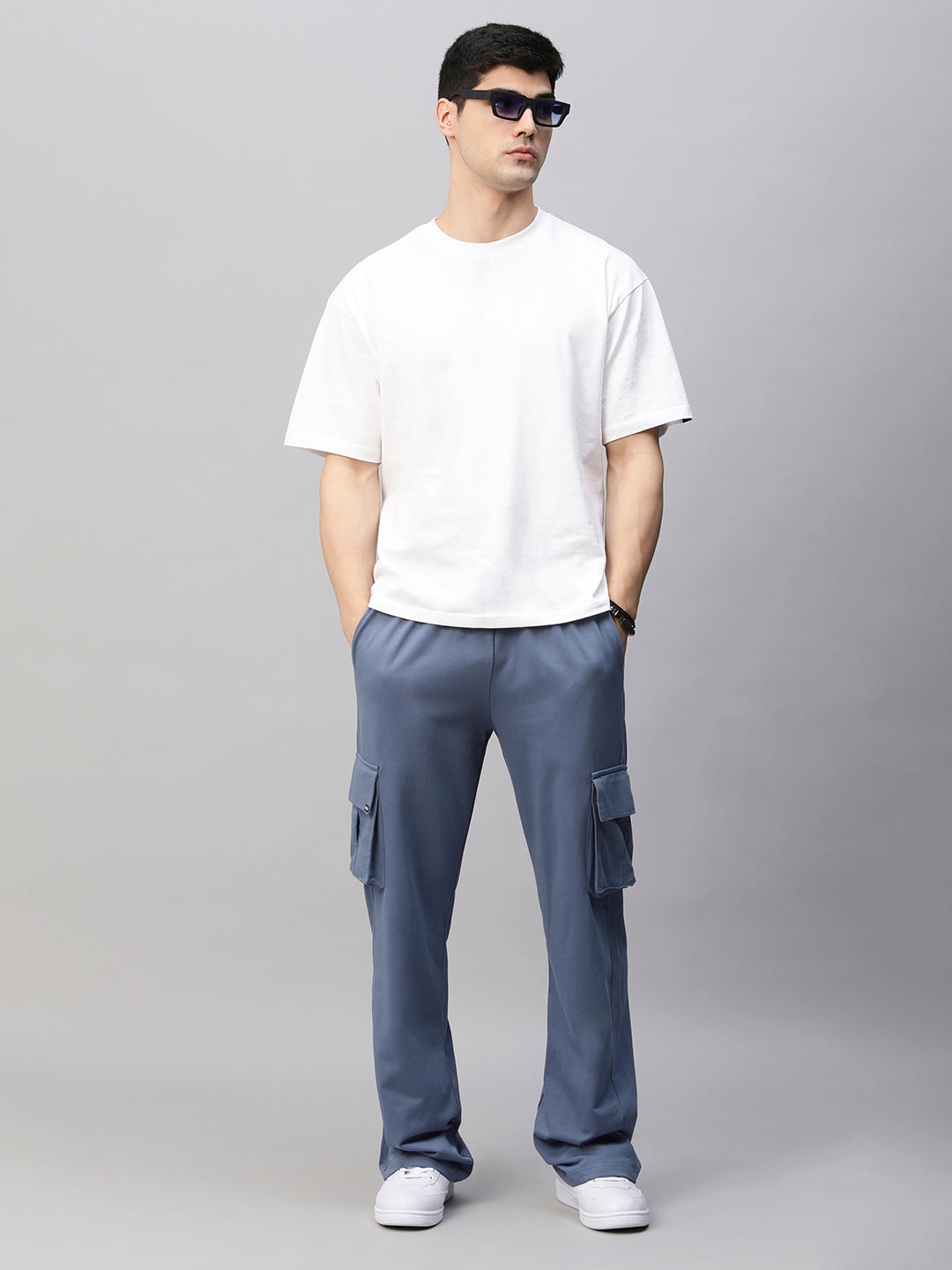 Men Premium Terry Cargo Pants - Denim Blue