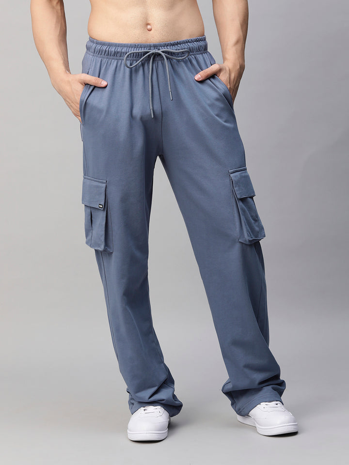 Men Premium Terry Cargo Pants - Denim Blue