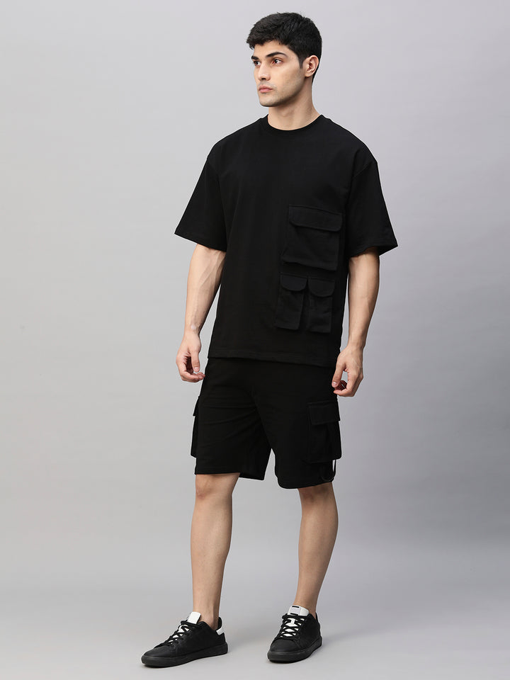 Men Premium Cargo Co-ord Set - Black