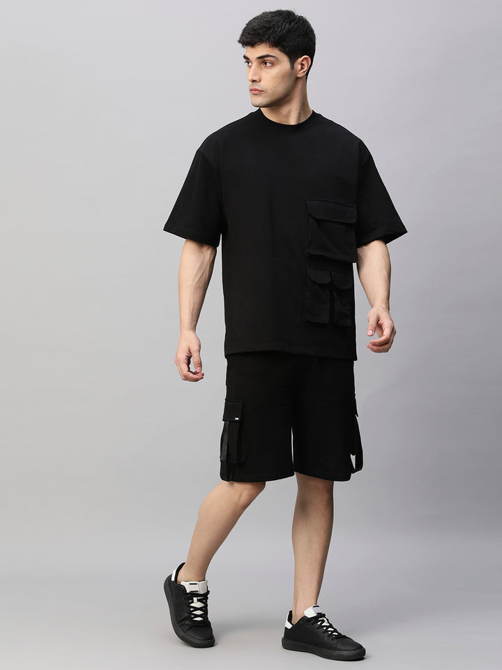 Men Premium Cargo Co-ord Set - Black