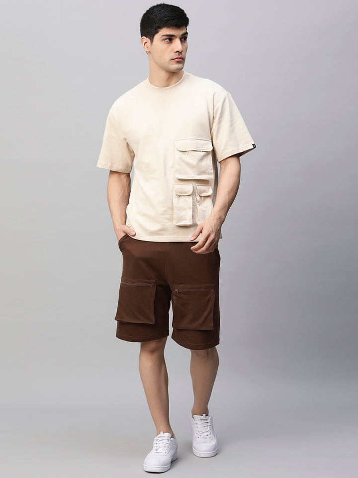 Men Premium Cargo Co-ord Set - Beige & Cocoa