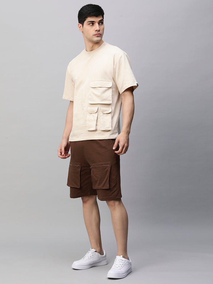 Men Premium Cargo Co-ord Set - Beige & Cocoa