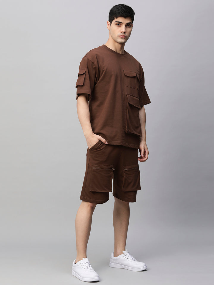 Men Premium Cargo Co-ord Set - Cocoa