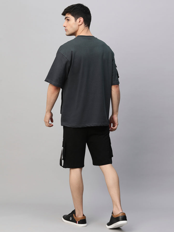 Men Premium Cargo Co-ord Set - Dark Grey & Black